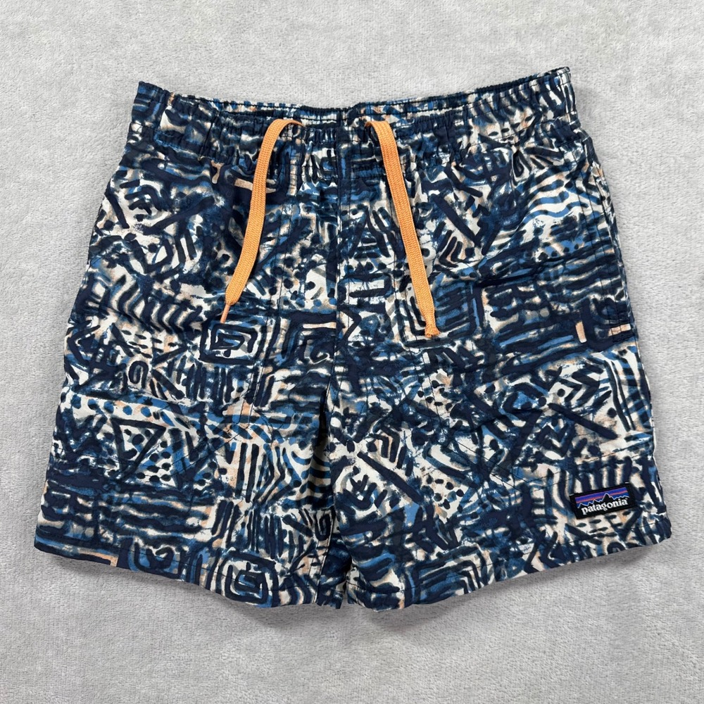 Patagonia Baggies Swim Trunks Boys Small 7-8 Blue Abstract Print Shorts Summer